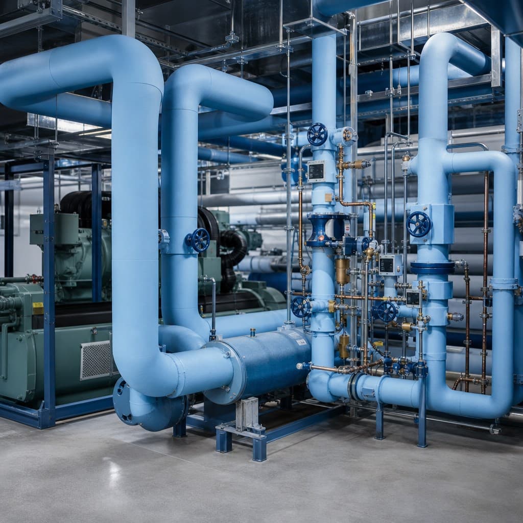 Kälteanlage mit Rohrleitungen